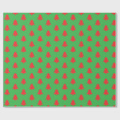 Eenvoudige Rode Kerstbomen op Groen Cadeaupapier (Vlak)