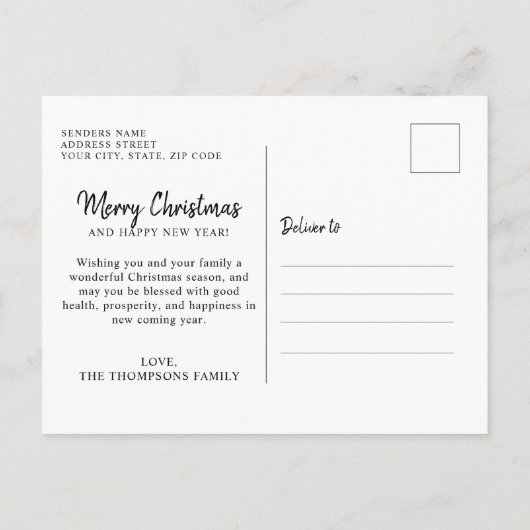 Eenvoudige rode kerstfoto Merry kerst Briefkaart (Achterkant)