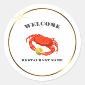 Eenvoudige Rode krab maïs zeevruchten Restaurant l Ronde Sticker (Voorkant)