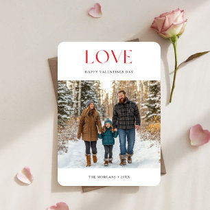 Eenvoudige Rode Liefde Valentijnsfamilie Foto Met Feestdagenkaart