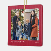 Eenvoudige rode lijst één foto Kerstmis Keramisch Ornament (Links)
