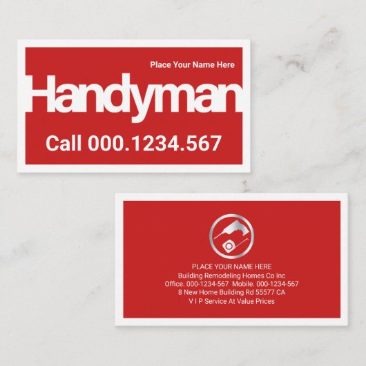 Eenvoudige Rode Lijst Handyman Border Visitekaartje (Voorkant / Achterkant)