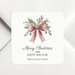 Eenvoudige rode lintboog Waterverf Holly Christmas Vierkante Sticker<br><div class="desc">Eenvoudige Red Ribbon Bow Waterverf Holly Christmas Square Sticker legt de gezellige elegantie van het seizoen vast met zijn moderne rustieke ontwerp. Met een warme witte achtergrond versierd met een rode lintboog en hulstbessen, brengt dit feestelijke element een vleugje botanische charme naar uw vakantiefeesten. Of je nu oprechte geschenken deelt...</div>