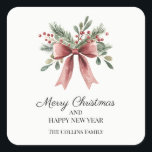 Eenvoudige rode lintboog Waterverf Holly Christmas Vierkante Sticker<br><div class="desc">Eenvoudige Red Ribbon Bow Waterverf Holly Christmas Square Sticker legt de gezellige elegantie van het seizoen vast met zijn moderne rustieke ontwerp. Met een warme witte achtergrond versierd met een rode lintboog en hulstbessen, brengt dit feestelijke element een vleugje botanische charme naar uw vakantiefeesten. Of je nu oprechte geschenken deelt...</div>