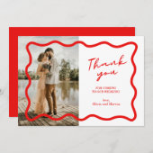 Eenvoudige rode moderne trouwkaart bedankt aankondiging (Voorkant / Achterkant)