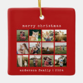 Eenvoudige Rode Moderne Typewriter Familiefotocoll Keramisch Ornament (Voorkant)