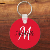 Eenvoudige Rode Monogram Sleutelhanger (Achterkant)