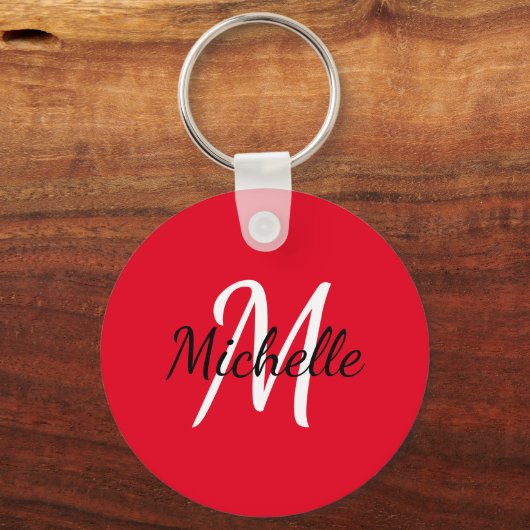 Eenvoudige Rode Monogram Sleutelhanger (Voorkant)
