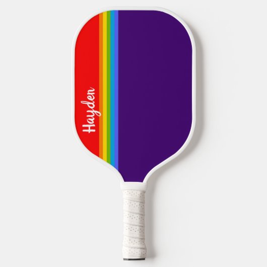 Eenvoudige rode paarse regenboog, aangepaste naam  pickleball paddle (Voorkant)