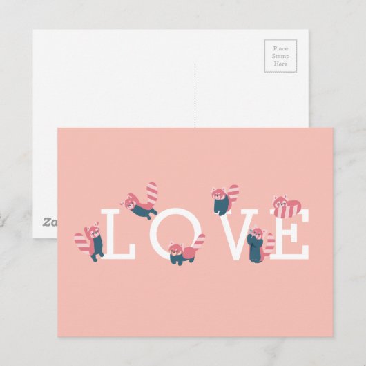Eenvoudige Rode Panda Roze LIEFDE Briefkaart (Voorkant / Achterkant)