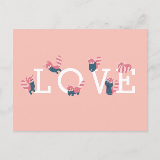 Eenvoudige Rode Panda Roze LIEFDE Briefkaart (Voorkant)