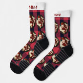 Eenvoudige Rode Plakken Grappige Kerstmis Familief Sokken (Links)