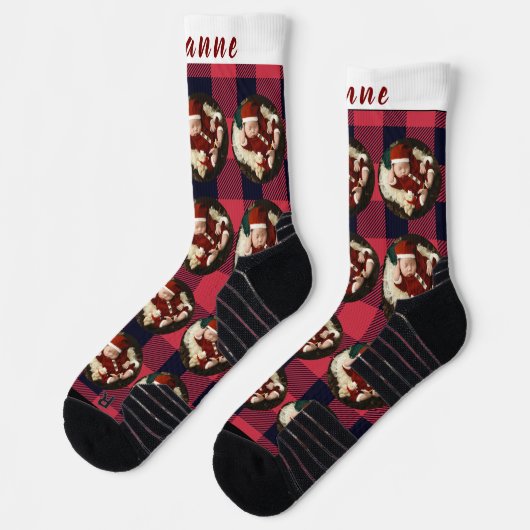 Eenvoudige Rode Plakken Grappige Kerstmis Familief Sokken (Links)