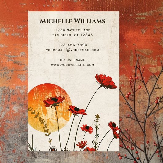 Eenvoudige Rode Poppies Boho Wildflowers Sunset Visitekaartje