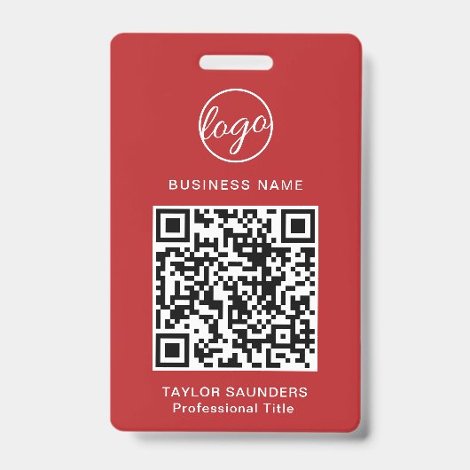 Eenvoudige Rode QR-code Personeels-ID Badge (Voorzijde)
