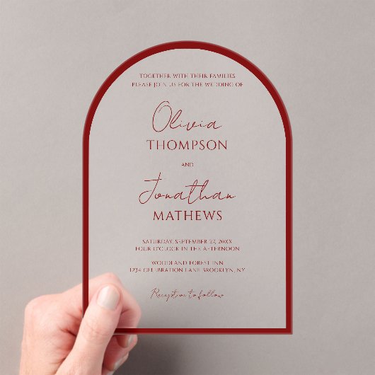 Eenvoudige Rode Rand Script Wedding Arch Acryl Uitnodigingen (Insitu (Draagbaar))