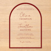 Eenvoudige Rode Rand Script Wedding Arch Acryl Uitnodigingen (Voorkant)