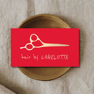 Eenvoudige rode, rode, goudschaar-haarlijst visitekaartje