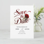 Eenvoudige rode roos bruiloft save the date (Staand voorkant)