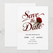 Eenvoudige rode roos bruiloft save the date (Voorkant / Achterkant)