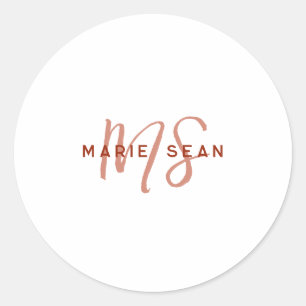 Eenvoudige Rode Scharlaken Minimalistische Monogra Ronde Sticker