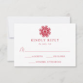Eenvoudige Rode Sneeuwvlok bruiloft RSVP Kaartje (Voorkant)