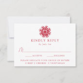 Eenvoudige Rode Sneeuwvlok Maaltijdkeuze Trouwen RSVP Kaartje (Voorkant)