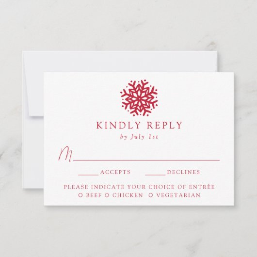 Eenvoudige Rode Sneeuwvlok Maaltijdkeuze Trouwen RSVP Kaartje (Voorkant)