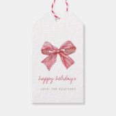 Eenvoudige Rode Snoep Stripe Bow Christmas Cadeaulabel (Voorkant)