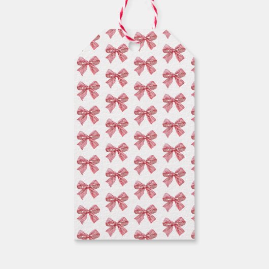 Eenvoudige Rode Snoep Stripe Bow Christmas Cadeaulabel (Achterkant)
