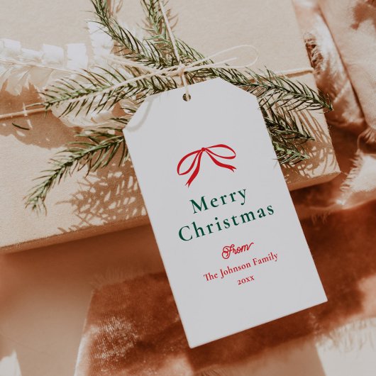 Eenvoudige Rode Strik Kerstvakantie Cadeaulabel