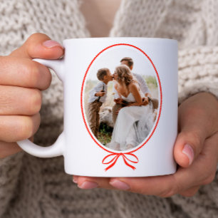 Eenvoudige Rode Strik Ovaal Foto Kerstmis Koffiemok
