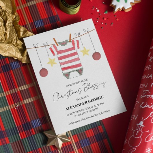 Eenvoudige Rode Stripe Romper Ornament kerstgeboor Aankondiging