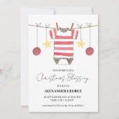 Eenvoudige Rode Stripe Romper Ornament kerstgeboor Aankondiging (Voorkant)