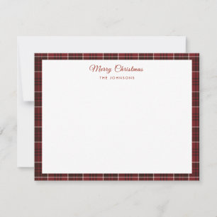 Eenvoudige rode tartan rand kerst bedankkaart