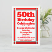 Eenvoudige Rode uitnodiging van 50th Birthday (Staand voorkant)