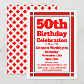 Eenvoudige Rode uitnodiging van 50th Birthday (Voorkant / Achterkant)