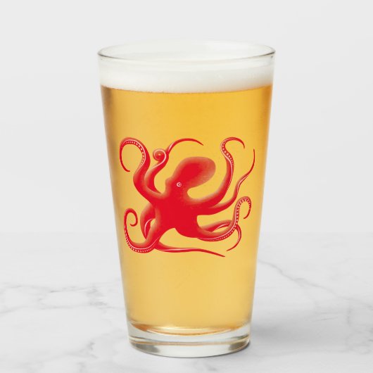 Eenvoudige rode vectorkunst octopus Silhouette Glas (Voorkant gevuld)