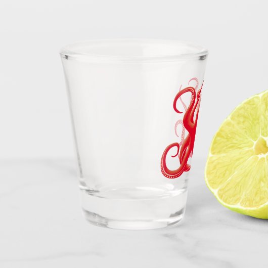 Eenvoudige rode vectorkunst octopus Silhouette Shot Glas (Links)