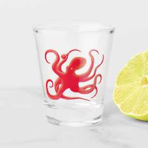 Eenvoudige rode vectorkunst octopus Silhouette Shot Glas