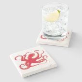 Eenvoudige rode vectorkunst octopus Silhouette Stenen Onderzetter (Zijkant)