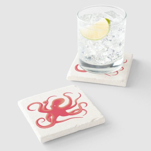 Eenvoudige rode vectorkunst octopus Silhouette Stenen Onderzetter (Zijkant)