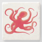 Eenvoudige rode vectorkunst octopus Silhouette Stenen Onderzetter (Voorkant)