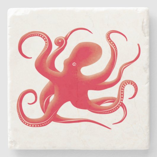 Eenvoudige rode vectorkunst octopus Silhouette Stenen Onderzetter (Voorkant)