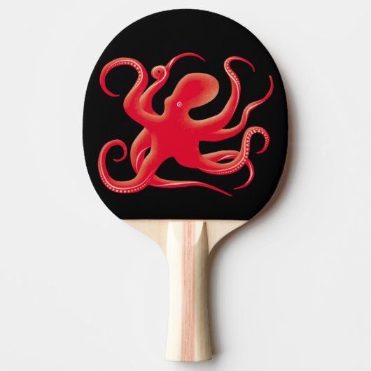 Eenvoudige rode vectorkunst octopus Silhouette Tafeltennisbatje (Voorkant)