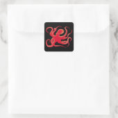 Eenvoudige rode vectorkunst octopus Silhouette Vierkante Sticker (Tas)
