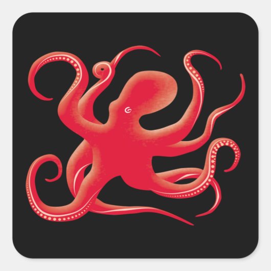 Eenvoudige rode vectorkunst octopus Silhouette Vierkante Sticker (Voorkant)