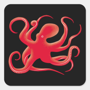 Eenvoudige rode vectorkunst octopus Silhouette Vierkante Sticker