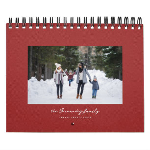 Eenvoudige rode visgraat tweed klassieker familie kalender