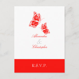 Eenvoudige rode vlinder RSVP 2 Uitnodiging Briefkaart